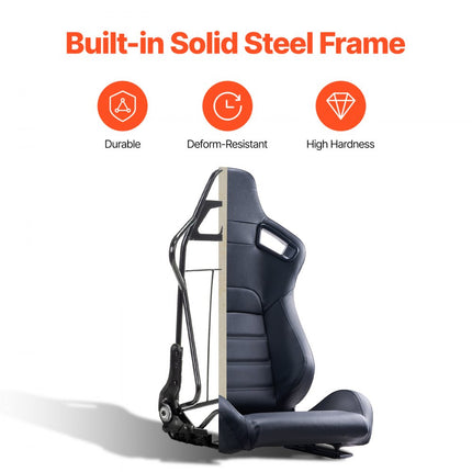 VEVOR 2 Racing Seat Racestoel PVC Leer Q235B Slider Cockpit Zwart Verstelbaar