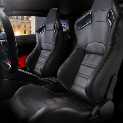 VEVOR 2 Racing Seat Racestoel PVC Leer Q235B Slider Cockpit Zwart Verstelbaar