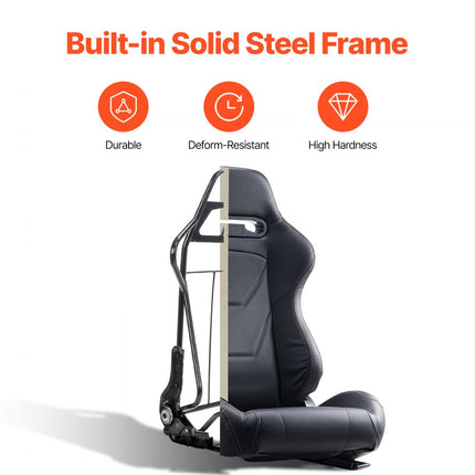 VEVOR Racing Seat Verstelbare racestoel met PVC-leer en Q235B-schuifregelaar, set van 2