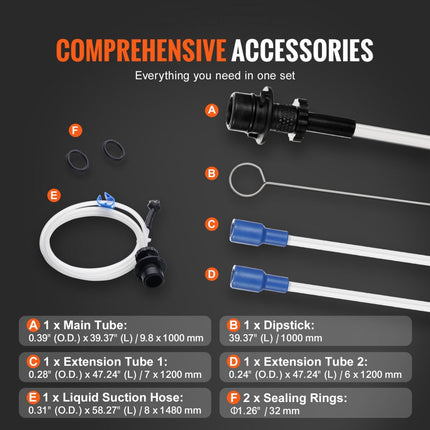 VEVOR oliezuigpomp 6,5L handmatig oliezuigapparaat Ø200x550mm oliewisselpomp autozuigpomp handpomp vloeistofzuigpomp geschikt voor het afzuigen van motorolie, transmissieolie, remvloeistof