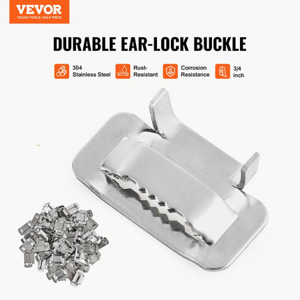 VEVOR bandomsnoeringsset met omsnoeringsspanner, 30 m lengte 304 roestvrijstalen band, 100 metalen afdichtingen, palletverpakking omsnoeringsbandset, bandverpakkingstape voor verpakking