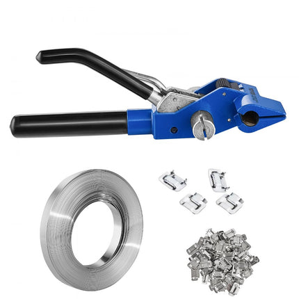 VEVOR bandomsnoeringsset met omsnoeringsspanner, 30 m lengte 304 roestvrijstalen band, 100 metalen afdichtingen, palletverpakking omsnoeringsbandset, bandverpakkingstape voor verpakking