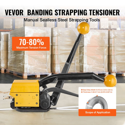 VEVOR staalbandapparaat voor 1/2"-3/4" breedte, 3-in-1 (spanner, crimper, snijder), handmatige tape-verpakkingsbandmachine, verpakkingsmetaalstaalbandbandmachine voor Edels