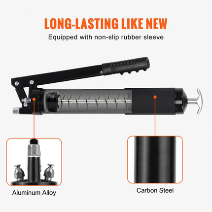 VEVOR Vetspuit 10000PSI Handbediende vetspuit 600CC Vetspuit met één hand Koolstofstaal en aluminiumlegering Handmatige vetspuit met Φ9x470mm slang Handhendel Vetspuit Vetspuit 428x130x56mm