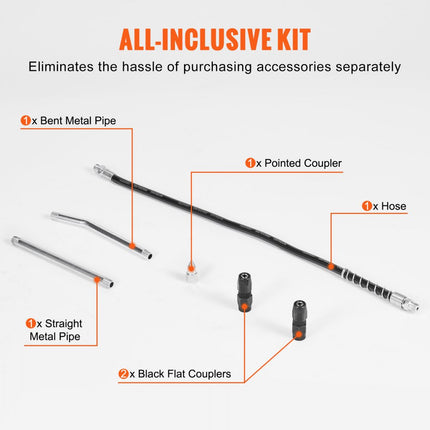 VEVOR Vetspuit 10000PSI Handbediende vetspuit 600CC Vetspuit met één hand Koolstofstaal en aluminiumlegering Handmatige vetspuit met Φ9x470mm slang Handhendel Vetspuit Vetspuit 428x130x56mm