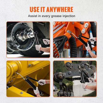 VEVOR Vetspuit 10000PSI Handbediende vetspuit 600CC Vetspuit met één hand Koolstofstaal en aluminiumlegering Handmatige vetspuit met Φ9x470mm slang Handhendel Vetspuit Vetspuit 428x130x56mm