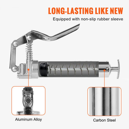 VEVOR-vetspuit, 3500 PSI, capaciteit 4 OZ / 120 CC, professioneel handpistool, met 11,65" flexibele slang, 2 zwarte platte koppelingen, 1 versterkt mondstuk en 2 stijve metalen buizen