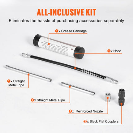 VEVOR-vetspuit, 3500 PSI, capaciteit 4 OZ / 120 CC, professioneel handpistool, met 11,65" flexibele slang, 2 zwarte platte koppelingen, 1 versterkt mondstuk en 2 stijve metalen buizen