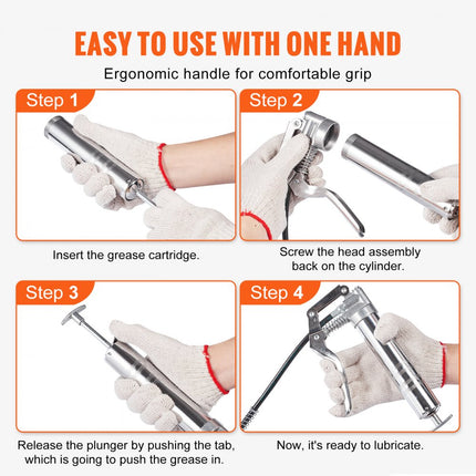 VEVOR-vetspuit, 3500 PSI, capaciteit 4 OZ / 120 CC, professioneel handpistool, met 11,65" flexibele slang, 2 zwarte platte koppelingen, 1 versterkt mondstuk en 2 stijve metalen buizen