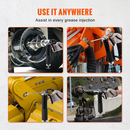 VEVOR vetspuit met pistoolgreep, 6000 PSI, 14 OZ / 400 CC capaciteit, professionele vetspuit voor zwaar gebruik met 17,72" flexibele slang, 1 zwarte platte koppeling, 1 puntige koppeling en 1 gebogen metalen buis