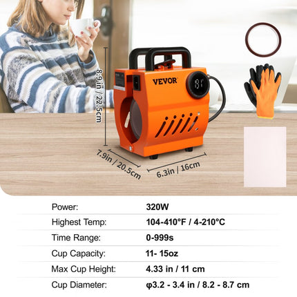 VEVOR Warmte Persmachine Transferpers Hittepers Mok Sublimatiepers Mokpers 11-15 oz 350W Mokdruk Sublimatiepers Draagbare Mokpersmachine Mokpers