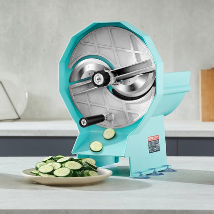 VEVOR Handmatige groente- en fruitsnijder, 0-12 mm dikte, verstelbare commerciële snijmachine, dubbele invoergaten, voedselsnijder met roestvrijstalen mes voor komkommers, citroenen, tomaten