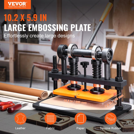 VEVOR leerponsmachine Handmatige leersnijmachine 26 x 15 cm, leer embossingmachine 1,5 t Zware leerponsmachine Geschikt voor leer, PVC/EVA-schuim, niet-klevende materialen