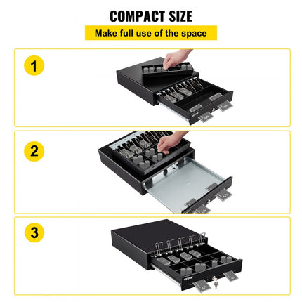VEVOR Kassalade, 16 inch 2 Ontgrendelingsmanieren Kassa Inzetbak, Volledig Verwijderbaar Ontwerp met 5 Bill 8 Muntgeldlade met 2 Sleutels, Compacte Kassa's voor Supermarkt Bar Coffeeshop Restaurant