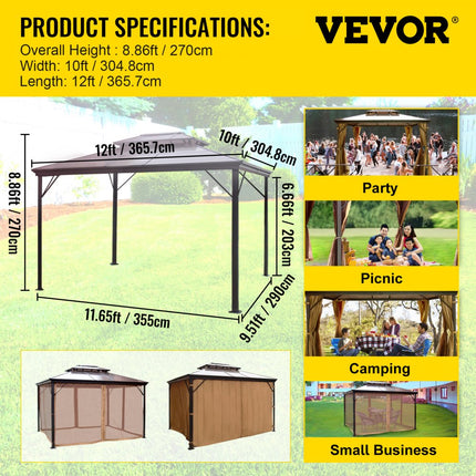 VEVOR Patio Gazebo Hardtop Gazebo, Totale Afmeting 3 x 3,6 m, Patio Gazebo Hardtop Gazebo with Mosquito Netting, Aluminium en 180 g Polyester Doek, Outdoor Gazebo Canopy, met Waterdichte Dubbele Laag