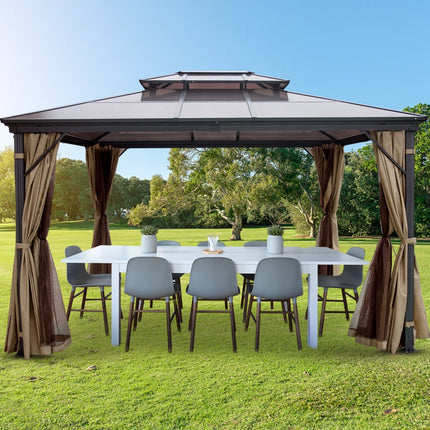 VEVOR Patio Gazebo Hardtop Gazebo, Totale Afmeting 3 x 3,6 m, Patio Gazebo Hardtop Gazebo with Mosquito Netting, Aluminium en 180 g Polyester Doek, Outdoor Gazebo Canopy, met Waterdichte Dubbele Laag