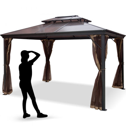 VEVOR Patio Gazebo Hardtop Gazebo, Totale Afmeting 3 x 3,6 m, Patio Gazebo Hardtop Gazebo with Mosquito Netting, Aluminium en 180 g Polyester Doek, Outdoor Gazebo Canopy, met Waterdichte Dubbele Laag