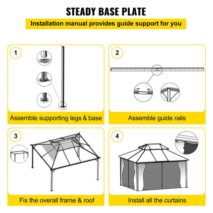 VEVOR Patio Gazebo Hardtop Gazebo, Totale Afmeting 3 x 3 m, Patio Gazebo Hardtop Gazebo with Mosquito Netting, Aluminium en 180 g Polyester Doek, Outdoor Gazebo Canopy, Waterdichte Dubbele Laag, Bruin