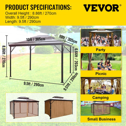 VEVOR Patio Gazebo Hardtop Gazebo, Totale Afmeting 3 x 3 m, Patio Gazebo Hardtop Gazebo with Mosquito Netting, Aluminium en 180 g Polyester Doek, Outdoor Gazebo Canopy, Waterdichte Dubbele Laag, Bruin