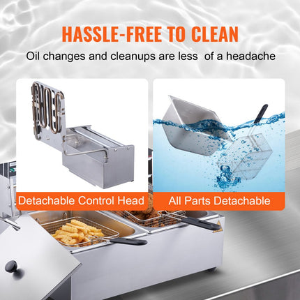 VEVOR 12x2L Commerciële Elektrische Friteuse RVS 1500W+1500W Afneembaar