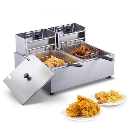 VEVOR 12x2L Commerciële Elektrische Friteuse RVS 1500W+1500W Afneembaar