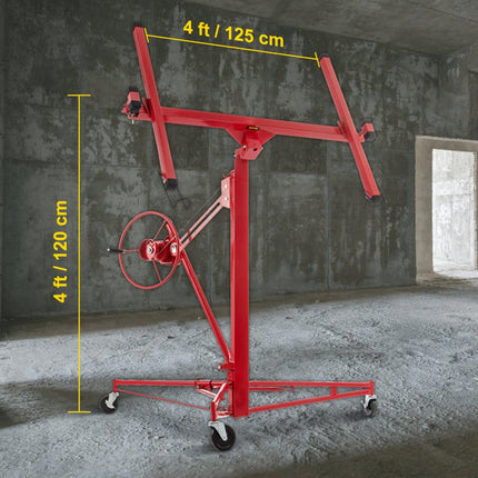 VEVOR Platenlift Gipsplaten 68 kg Gewichtscapaciteit Paneellift Gipsplaten 120 cm-335 cm Hoogte Gipsplaten Lift van Koolstofstaal met Drie Vergrendelbare Wielen voor het Optillen van Gipsplaat, Plank