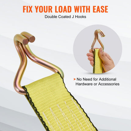 VEVOR Set van 4 spanbanden 0,05 x 8 m spanband 4536 kg spanband met ratel polyester band en haakbevestigingsband van koolstofstaal spanband met ratel ideaal voor motorfietsen fietsen kajaks UTV boten ATV