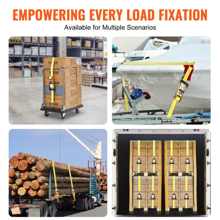 VEVOR Set van 4 spanbanden 0,05 x 8 m spanband 4536 kg spanband met ratel polyester band en haakbevestigingsband van koolstofstaal spanband met ratel ideaal voor motorfietsen fietsen kajaks UTV boten ATV