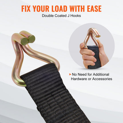 VEVOR Set van 4 spanbanden 0,05 x 2,4 m Spanband 5048 kg Ratelspanband Polyesterband en koolstofstalen haakbevestigingsband Ratelspanband Ideaal voor motorfietsen Fietsen Kajaks UTV Boten ATV