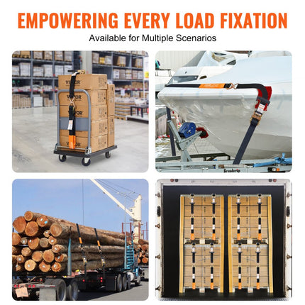 VEVOR Set van 4 spanbanden 0,05 x 2,4 m Spanband 5048 kg Ratelspanband Polyesterband en koolstofstalen haakbevestigingsband Ratelspanband Ideaal voor motorfietsen Fietsen Kajaks UTV Boten ATV