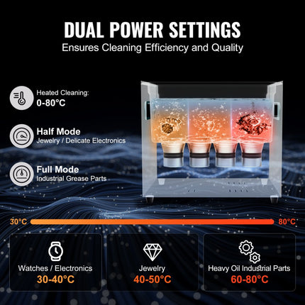 VEVOR Ultrasone reiniger 10L Reinigingsmachine met timerverwarming en mand 240W