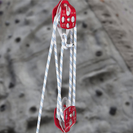 VEVOR dubbel blok met gevlochten touw 12 mm x 46 m dubbel blok klimsysteem breeklengte 35 kn hoge sterkte voor gebruik binnen buiten amateursport