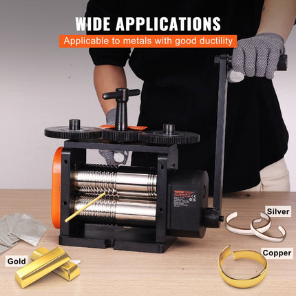 VEVOR 3 in 1 handwalserij 57 mm combinatie walserij, handwalserij sieraden walserij instelbare dikte van 0 tot 5,5 mm, handwalserij machine voor platina/K-goud/messing/aluminium