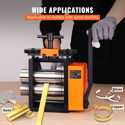 VEVOR 3 in 1 handwalserij 75 mm combinatiewalserij, handwalserij sieradenwalserij instelbare dikte van 0,03 tot 6,5 mm, handwalserijmachine voor platina/K-goud/messing