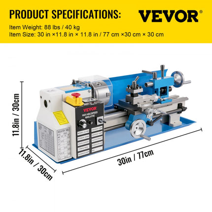 VEVOR Draaimachine 550 W, metalen mini draaibank 7 x 14, metalen bank draaimachine max. 2500 omw/min, metalen mini draaimachine, tafeldraaimachine, schroefdraad 12-52 TPI, mini draaibank metaal, acces