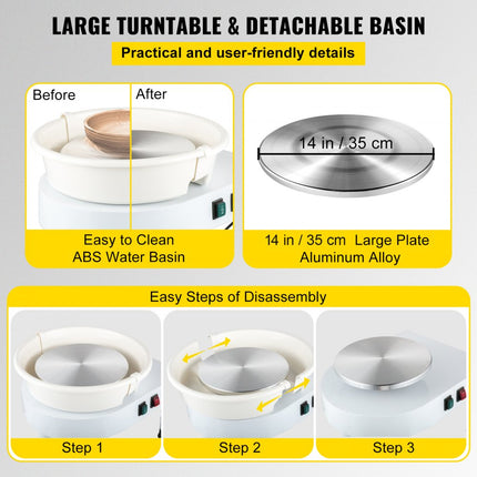 VEVOR Pottenbakkersschijf Aardewerk Wiel Keramische Machine Elektrisch Keramisch Wiel 35 Cm 450 W