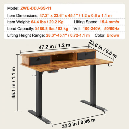 VEVOR In hoogte verstelbaar sta-bureau 47,2 x 23,6 inch dubbele monitorverhoger werkstation