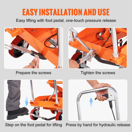 VEVOR hydraulische heftafelwagen, capaciteit 1760 lbs, 59" hefhoogte, handmatige dubbele schaarheftafel met 4 wielen en antislipbasis, hydraulische schaarwagen voor materiaalhantering en trans