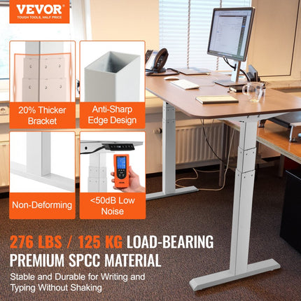 VEVOR bureauframe met dubbele motor, verstelbare hoogte 65-129 cm en lengte 110-178 cm, elektrisch verstelbaar tafelframe, ergonomische doe-het-werkstationbasis, 3 posities (alleen frame)