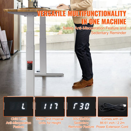 VEVOR bureauframe met dubbele motor, verstelbare hoogte 65-129 cm en lengte 110-178 cm, elektrisch verstelbaar tafelframe, ergonomische doe-het-werkstationbasis, 3 posities (alleen frame)