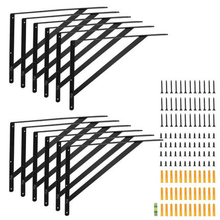 VEVOR plankbeugels 460 x 305 x 25 mm 12 stuks zwevende plankbeugels beugels voor planken 3 mm dik matzwarte driehoekige plankbeugels stalen plankbeugels met een draagvermogen van 72,6 kg