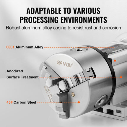 VEVOR klauwplaat K11-100mm drieklauwplaat 4e as van de CNC-rotatie-as, een overbrengingsverhouding van 6:1 en een Nema23 tweefasige stappenmotor 3-klauwplaat voor CNC-frezen