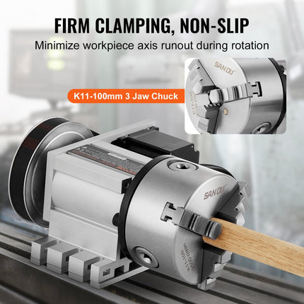 VEVOR klauwplaat K11-100mm drieklauwplaat 4e as van de CNC-rotatie-as, een overbrengingsverhouding van 6:1 en een Nema23 tweefasige stappenmotor 3-klauwplaat voor CNC-frezen