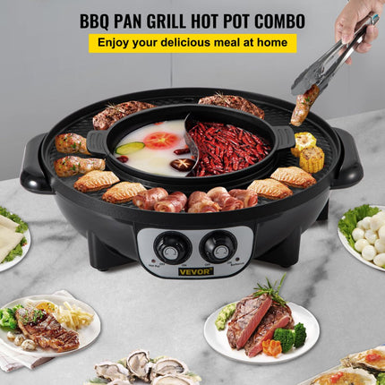 VEVOR 2 in 1 Bbq Grill Hete Pot 2200W Multifunctionele Elektrische Grill Hot Pot 51,5x21x46 cm Grill Indoor Hot Pot van Gegoten Aluminium en Gehard