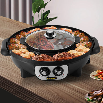 VEVOR 2 in 1 Bbq Grill Hete Pot 2200W Multifunctionele Elektrische Grill Hot Pot 51,5x21x46 cm Grill Indoor Hot Pot van Gegoten Aluminium en Gehard