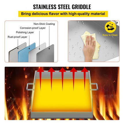 VEVOR 18" x 16" roestvrijstalen bakplaat platte grill buitengrill drievoudige brander