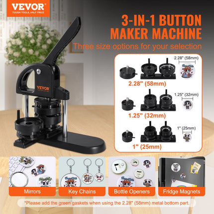 VEVOR button machine button maker machine 25/32/58 mm, badge punch press, button press, DIY badge press machine button badge maker voor gepersonaliseerde badges inclusief magisch boek