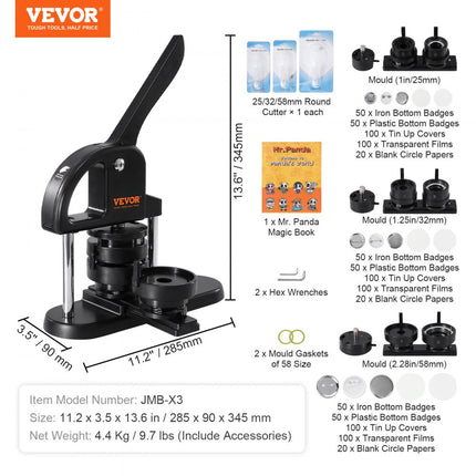 VEVOR button machine button maker machine 25/32/58 mm, badge punch press, button press, DIY badge press machine button badge maker voor gepersonaliseerde badges inclusief magisch boek