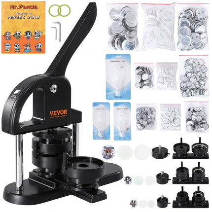 VEVOR button machine button maker machine 25/32/58 mm, badge punch press, button press, DIY badge press machine button badge maker voor gepersonaliseerde badges inclusief magisch boek