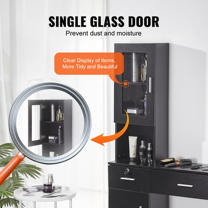 VEVOR Salonstation Wandgemonteerd kapsalonstation voor kappers Beauty Spa-meubelset 1 opbergkast 3 vakken en 2 laden (één afsluitbaar) Zwart 102,8 x 30 x 170 cm